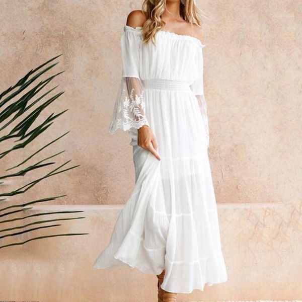 summer fashion white dress beach women off shoulder lace patchwork solid color long flare sleeve maxi casual dresses, Black;gray
summer fashion white dress beach women off shoulder lace patchwork solid color long flare sleeve maxi casual dresses, Black;gray