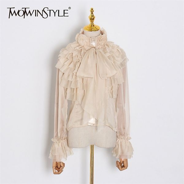 twotwinstyle elegant perspective female shirt bowknot collar flare long sleeve ruffle blouses women fashion clothing spring 210225, White
twotwinstyle elegant perspective female shirt bowknot collar flare long sleeve ruffle blouses women fashion clothing spring 210225, White