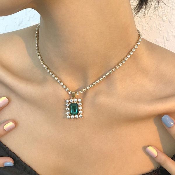 chains green crystal pendant necklace for women wedding party jewelry korean fashion zircon chain square charms chokers necklaces, Silver
chains green crystal pendant necklace for women wedding party jewelry korean fashion zircon chain square charms chokers necklaces, Silver