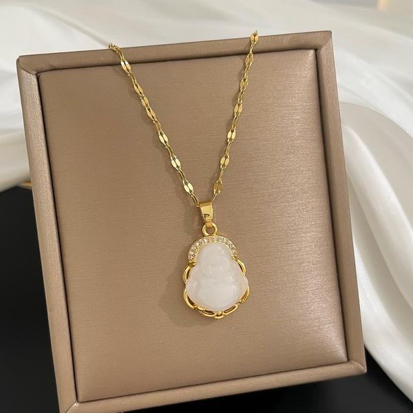 

pendant necklaces mrzmsz 2021 buddha statue design white jade necklace for women exquisite clavicle chain wedding fashion jewelry gift, Silver