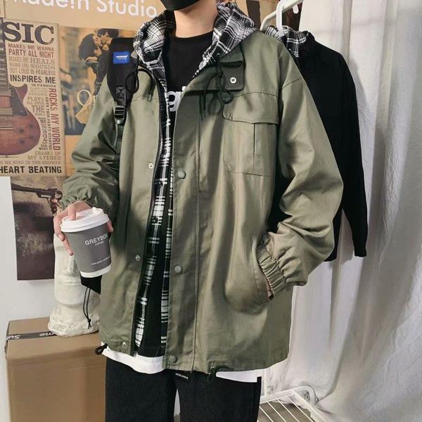 men's jackets spring autumn ins fake two-piece plaid jacket boys trend loose handsome tide brand couple hooded tooling, Black;brown
men's jackets spring autumn ins fake two-piece plaid jacket boys trend loose handsome tide brand couple hooded tooling, Black;brown