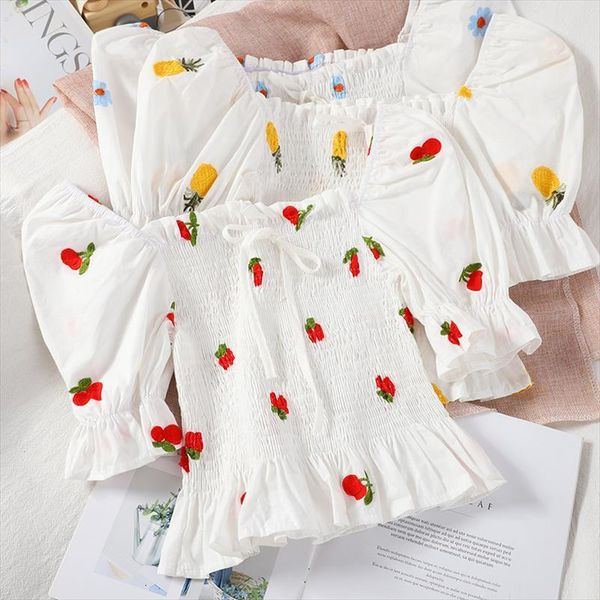 crop cartoon cherry womens shirt and strawberry embroidery summer fashion female puff sleeve square collar white
crop cartoon cherry womens shirt and strawberry embroidery summer fashion female puff sleeve square collar white