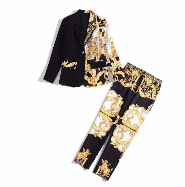 european and american women's clothing 2021 winter new style long sleeve coat nine minutes of pants fashion retro printed suit, White
european and american women's clothing 2021 winter new style long sleeve coat nine minutes of pants fashion retro printed suit, White