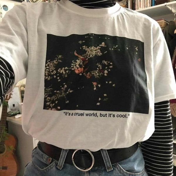 it's a cruel world but it's cool aesthetic aesthetic art personality women harajuku casual flower vintage ins loose t-shirt, White
it's a cruel world but it's cool aesthetic aesthetic art personality women harajuku casual flower vintage ins loose t-shirt, White