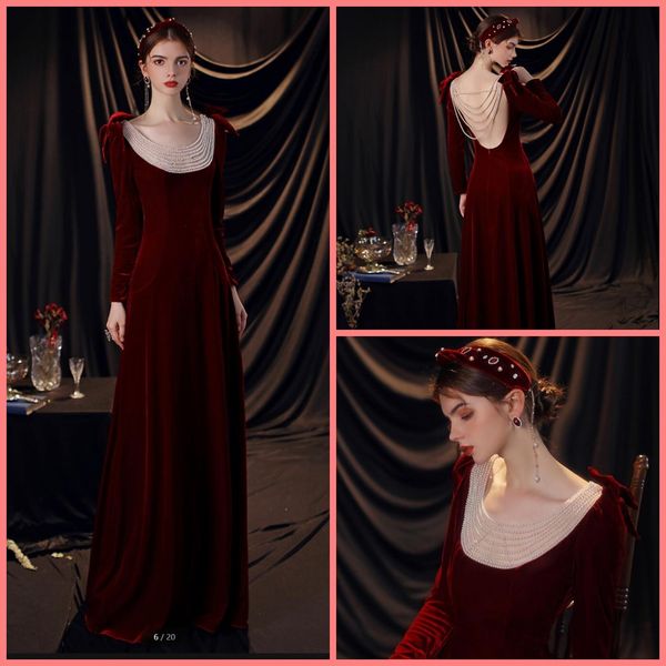 vestido de festa 2021 wine velvet a line prom dresses long sleeve with pearls and bow backless prom gowns party dresses, Black
vestido de festa 2021 wine velvet a line prom dresses long sleeve with pearls and bow backless prom gowns party dresses, Black