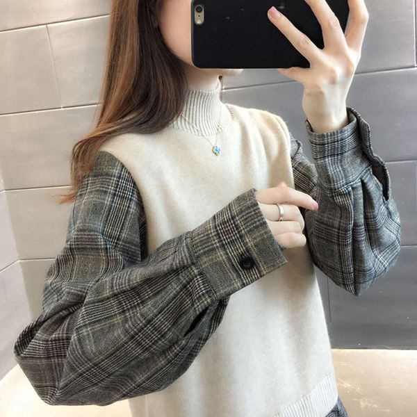 fashion fake two sweaters women's loose and lazy, White;black
fashion fake two sweaters women's loose and lazy, White;black