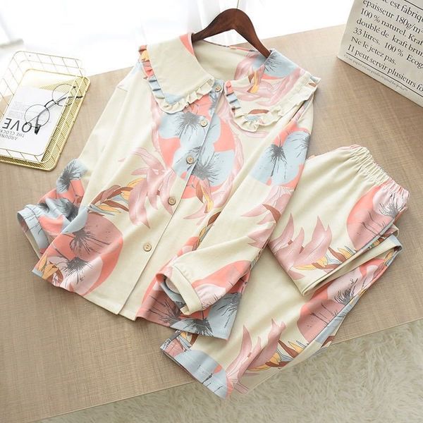2021 spring and autumn new ladies pure cotton knitted pajamas suit simple big flower doll collar home service women long sleeves ws54, Black;brown
2021 spring and autumn new ladies pure cotton knitted pajamas suit simple big flower doll collar home service women long sleeves ws54, Black;brown