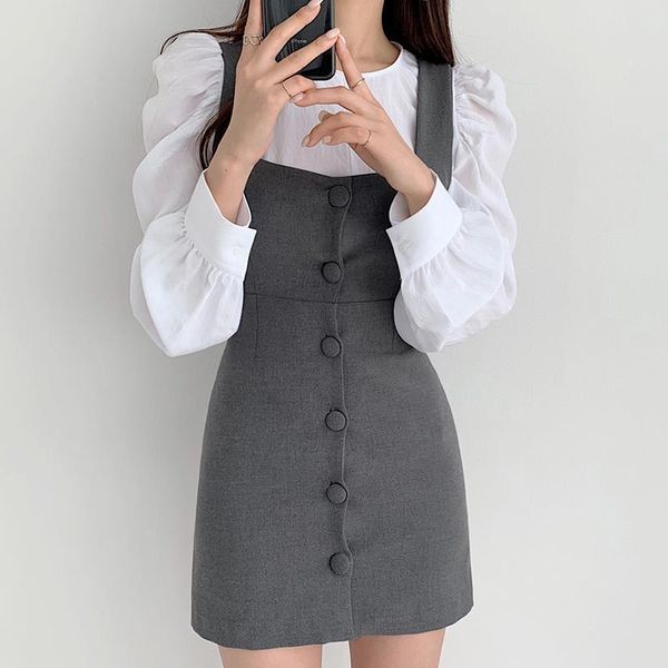 autumn minimalist office lady two piece outfits for women long sleeve blouses and high waist spaghetti strap mini dress elegant, Gray
autumn minimalist office lady two piece outfits for women long sleeve blouses and high waist spaghetti strap mini dress elegant, Gray