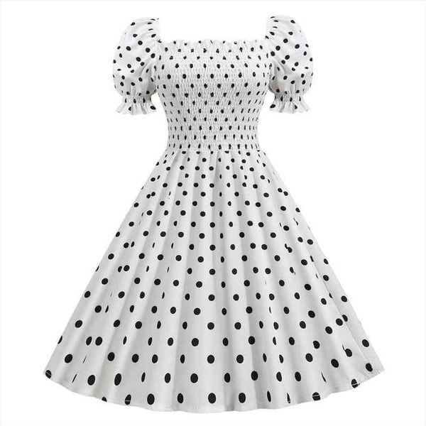 elegant white summer women dress polka dot puff short sleeve square collar elastic waist vintage mini party, Black;gray
elegant white summer women dress polka dot puff short sleeve square collar elastic waist vintage mini party, Black;gray