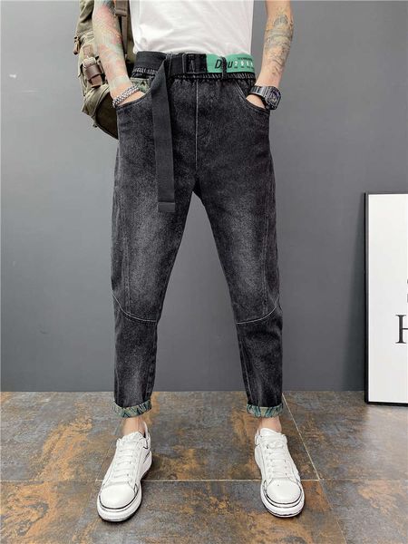2021 new men's small foot denim capris corset fit harem pants korean trend men's pants social guy, Blue
2021 new men's small foot denim capris corset fit harem pants korean trend men's pants social guy, Blue