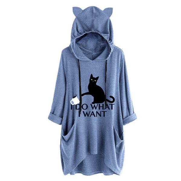 women's hoodies & sweatshirts women casual print cat ear hooded long sleeves pocket irregular plus size blouse shirt sudaderas para muj, Black
women's hoodies & sweatshirts women casual print cat ear hooded long sleeves pocket irregular plus size blouse shirt sudaderas para muj, Black