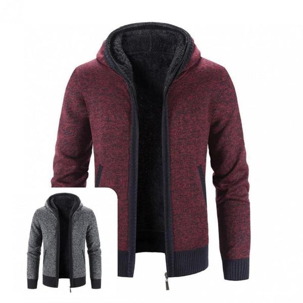 men's sweaters knitted jacket ribbed cuffs simple patchwork color hooded plush lining sweater coat, White;black
men's sweaters knitted jacket ribbed cuffs simple patchwork color hooded plush lining sweater coat, White;black