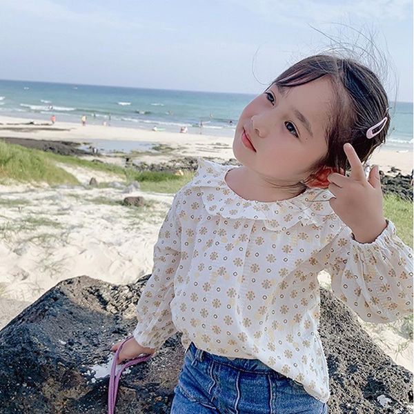 shirts spring cute girls floral printed doll baby girl long sleeve casual clothes, White;black