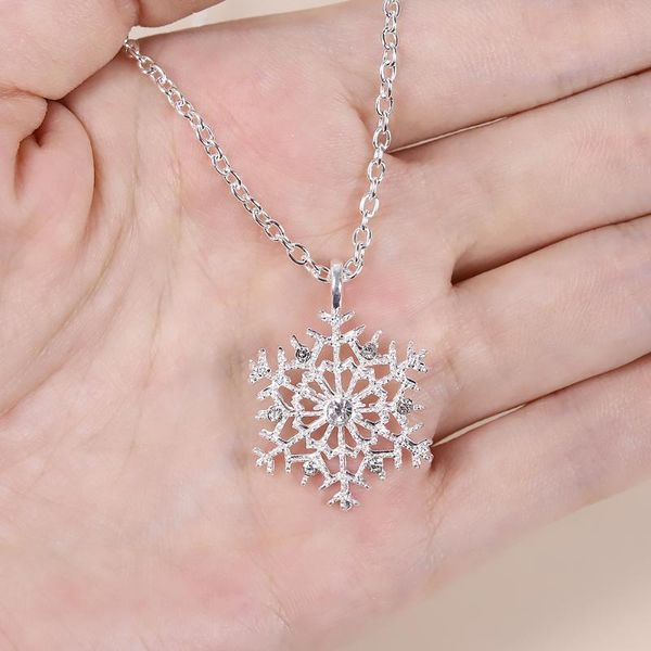 pendant necklaces fashion lady crystal snowflake zircon flower christmas pendants jewelry for women sweater necklace, Silver