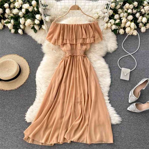 women fashion slash neck double ruffled high waist slim elegant chiffon holiday sweet dress summer solid color vestidos s575 210527, Black;gray
women fashion slash neck double ruffled high waist slim elegant chiffon holiday sweet dress summer solid color vestidos s575 210527, Black;gray