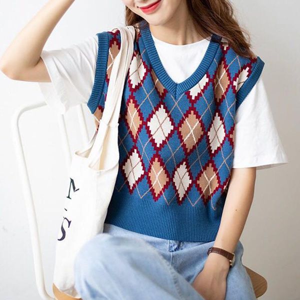 women's vests 2021 fashion women loose knitted vest autumn casual sleeveless v-neck argyle pattern pullover college style outfits, Black;white
women's vests 2021 fashion women loose knitted vest autumn casual sleeveless v-neck argyle pattern pullover college style outfits, Black;white