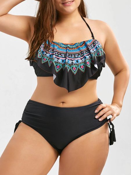 one-piece suits plus size totem print tassel bikini set 
one-piece suits plus size totem print tassel bikini set