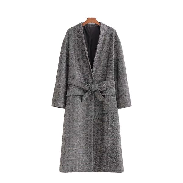 women's wool & blends vintage woman grey loose long plaid woolen jackets autumn fashion ladies thick sashes coats female oversized, Black
women's wool & blends vintage woman grey loose long plaid woolen jackets autumn fashion ladies thick sashes coats female oversized, Black