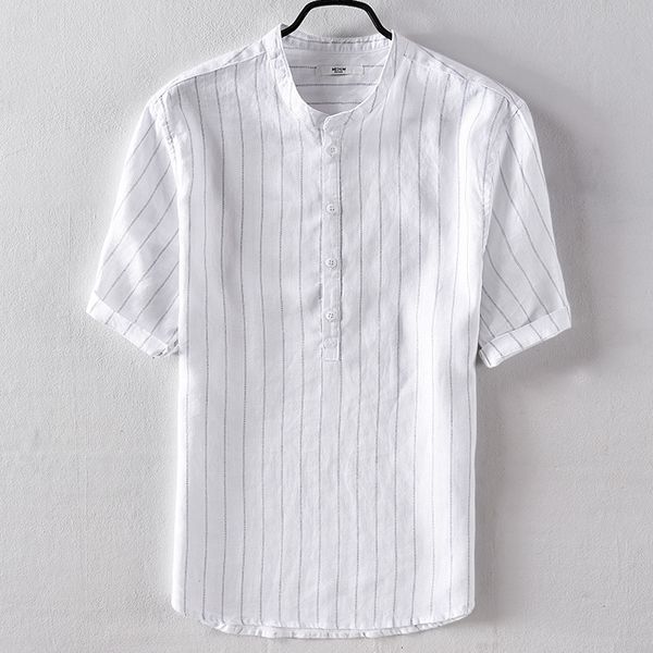 2021 new japanese style men's striped casual linen short-sleeved loose stand collar breathable flax shirt men summer white shirts fehr
2021 new japanese style men's striped casual linen short-sleeved loose stand collar breathable flax shirt men summer white shirts fehr