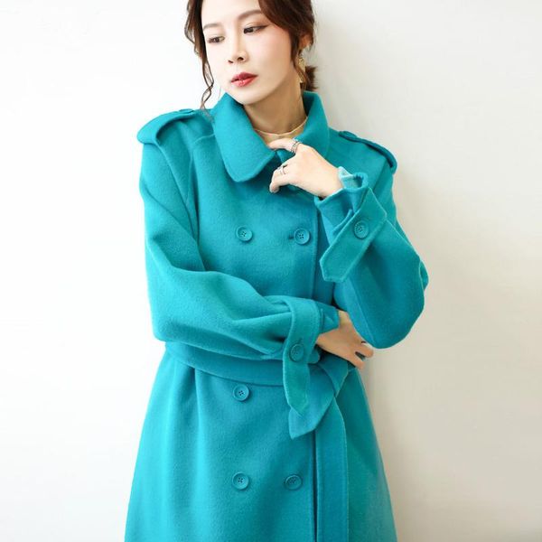 women's wool & blends peacock blue double-sided woollen coat middle long over the knee thickened tweed autumn winter 2021, Black
women's wool & blends peacock blue double-sided woollen coat middle long over the knee thickened tweed autumn winter 2021, Black
