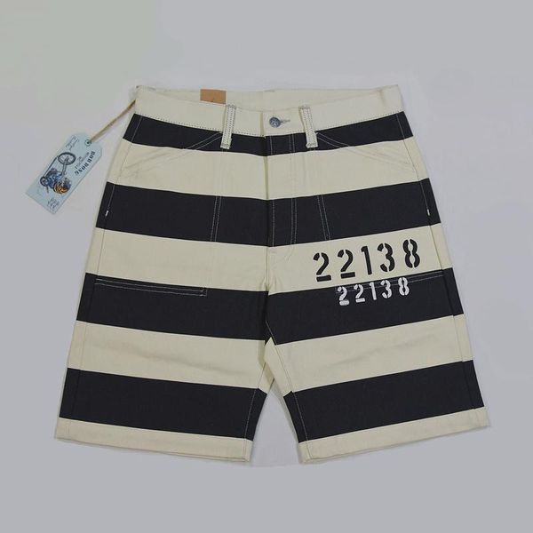 men's shorts vintage prisoner style 22138 print 16oz motorcycle striped pants, White;black
men's shorts vintage prisoner style 22138 print 16oz motorcycle striped pants, White;black