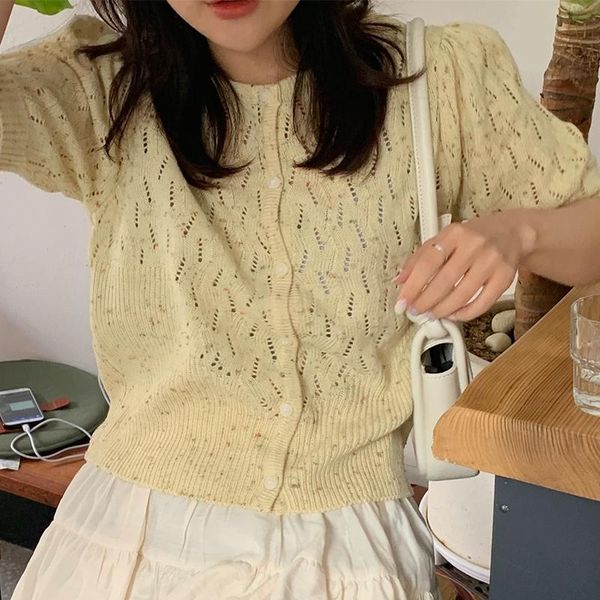 women's knits & tees korean chic temperament gentle round neck dot hollow design single-breasted loose short-sleeved knitted cardigan w, White
women's knits & tees korean chic temperament gentle round neck dot hollow design single-breasted loose short-sleeved knitted cardigan w, White