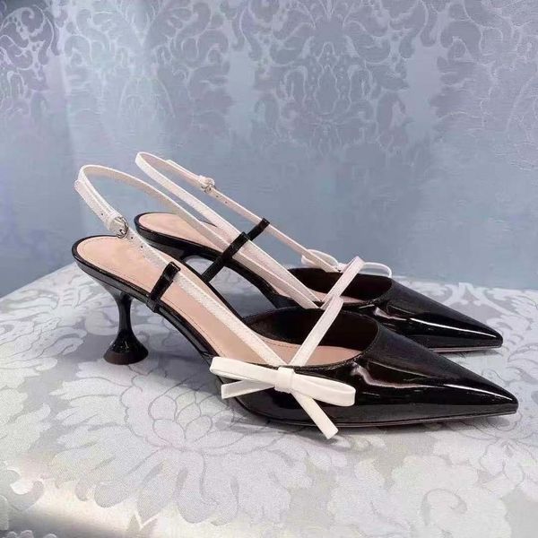 new 21 summer m family one line sandals with baotou bowknot patent leather pointed single shoes women's high heels yw, Black
new 21 summer m family one line sandals with baotou bowknot patent leather pointed single shoes women's high heels yw, Black