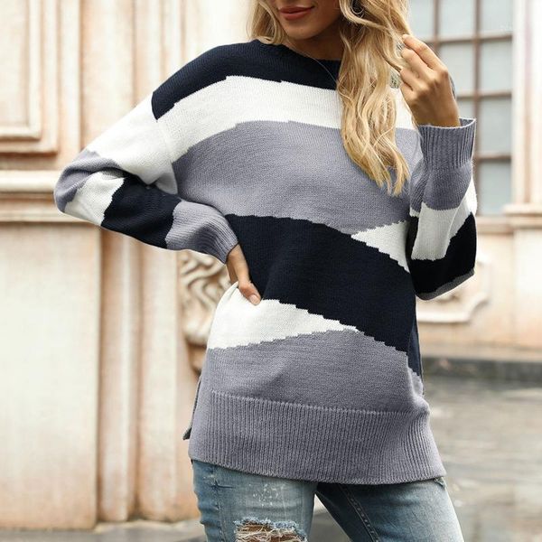 autumn winter irregular stripes color block pullover ladies o-neck long-sleeved casual knitted sweater women's sweaters, White;black
autumn winter irregular stripes color block pullover ladies o-neck long-sleeved casual knitted sweater women's sweaters, White;black