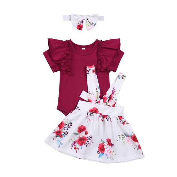 baby girl\u2021s 3pcs romper set solid color ruffled short sleeve romper with flower printed suspender skirt headband 0-18m, White
baby girl\u2021s 3pcs romper set solid color ruffled short sleeve romper with flower printed suspender skirt headband 0-18m, White