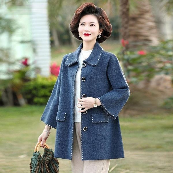 women's wool & blends middle-aged women blend warm mid long coat autumn winter plus size female loose fit lapel woolen overcoat outerwe, Black
women's wool & blends middle-aged women blend warm mid long coat autumn winter plus size female loose fit lapel woolen overcoat outerwe, Black