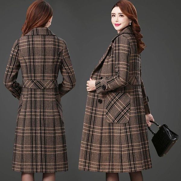 women's wool & blends coat winter 2021 autumn elegant double breasted plaid slim long tweed woolen outerwear female, Black
women's wool & blends coat winter 2021 autumn elegant double breasted plaid slim long tweed woolen outerwear female, Black
