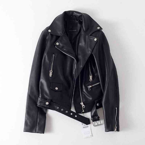 streetwear black leather jacket women slim turn down collar zipper with belt faux coat ladies biker moto style outwear 210602
streetwear black leather jacket women slim turn down collar zipper with belt faux coat ladies biker moto style outwear 210602