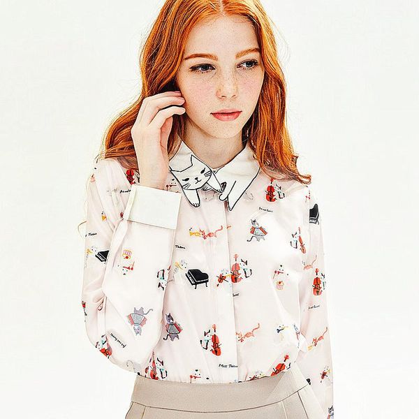 women's blouses & shirts 2021 vintage british style womens and long sleeve kawaii cat print embroidery button down ladies shirt camisa, White
women's blouses & shirts 2021 vintage british style womens and long sleeve kawaii cat print embroidery button down ladies shirt camisa, White