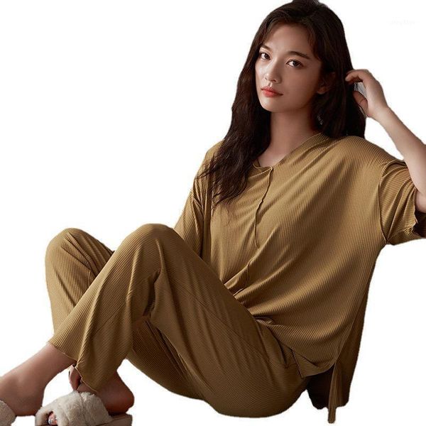 spring summer woman model cotton soft home clothes short sleeve trousers two-piece thin plus size sleepwear pijama mujer men's, Black;brown
spring summer woman model cotton soft home clothes short sleeve trousers two-piece thin plus size sleepwear pijama mujer men's, Black;brown