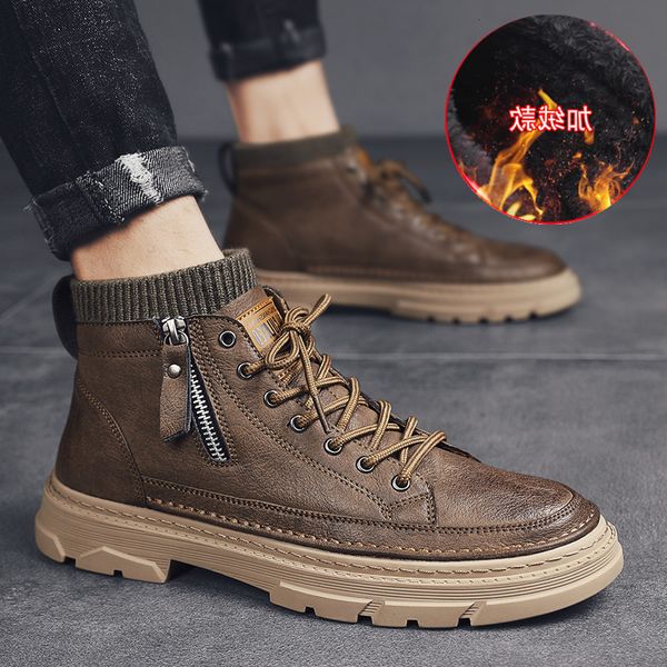 2021 new men's high boots fashion warm plush martin shoes, Black