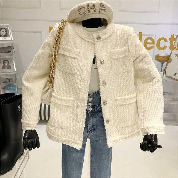 women's wool & blends niche design versatile tweed coat 2021 style round neck long sleeve single breasted loose thin top, Black
women's wool & blends niche design versatile tweed coat 2021 style round neck long sleeve single breasted loose thin top, Black