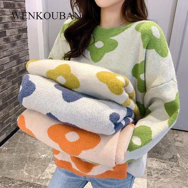 women's sweaters women knitted sweater winter flower pullovers ladies oversized vintage loose female korean pull femme 2021, White;black
women's sweaters women knitted sweater winter flower pullovers ladies oversized vintage loose female korean pull femme 2021, White;black