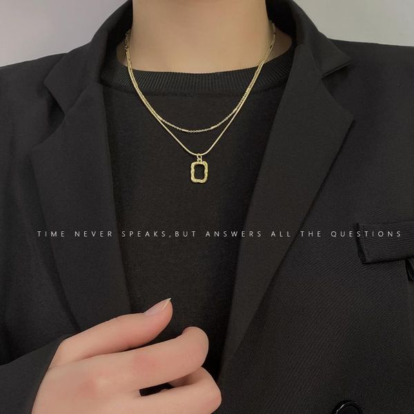 chains layer plated double stacked necklace women's personality irregular geometry pendant multi sweater, Silver
chains layer plated double stacked necklace women's personality irregular geometry pendant multi sweater, Silver