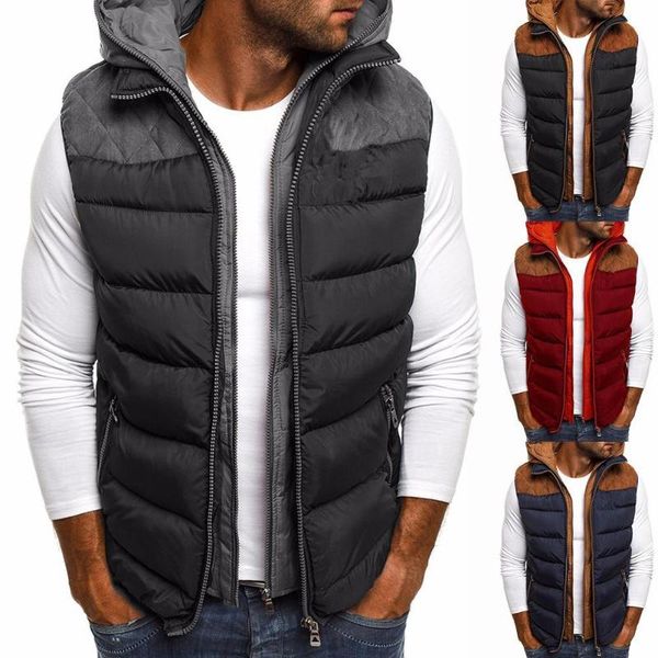 men's vests mens jacket fashion men color block zipper pocket sleeveless hooded cotton vest coat, Black;white
men's vests mens jacket fashion men color block zipper pocket sleeveless hooded cotton vest coat, Black;white