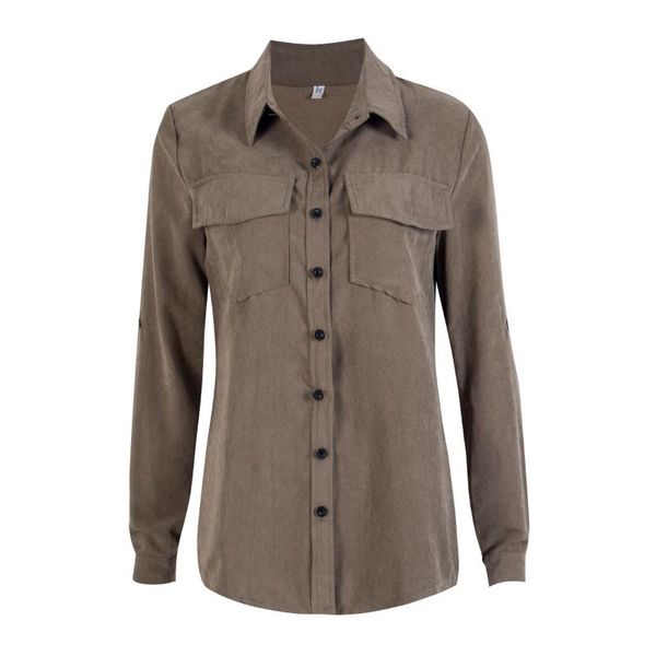 women's blouses & shirts double pocket blouse women v-neck long sleeve shirt button casual army green loose, White
women's blouses & shirts double pocket blouse women v-neck long sleeve shirt button casual army green loose, White