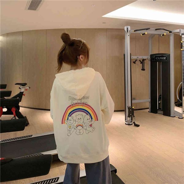 lazy cute wind cartoon rainbow bear thin long sleeve hooded sweater for women in autumn, Black
lazy cute wind cartoon rainbow bear thin long sleeve hooded sweater for women in autumn, Black