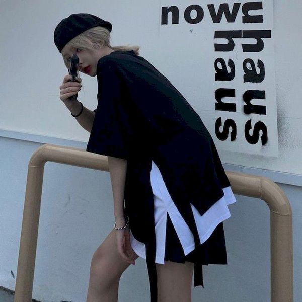 women's t-shirt street harajuku fake two-piece short-sleeved women 2021 summer korean loose solid goth tshirt gothic punk clothes, White
women's t-shirt street harajuku fake two-piece short-sleeved women 2021 summer korean loose solid goth tshirt gothic punk clothes, White