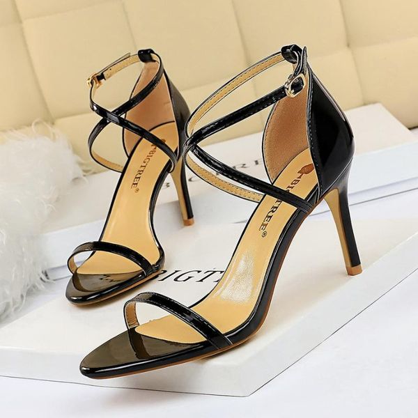 sandals fashion open toed metallic ankle strap cross-belt high heels women shoes, Black
sandals fashion open toed metallic ankle strap cross-belt high heels women shoes, Black