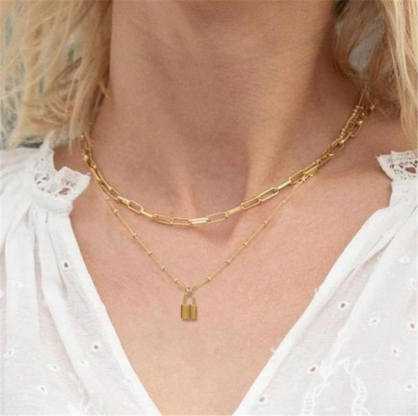 pendant necklaces stainless steel chain lock necklace for women double layered chains golden choker pendants jewelry, Silver
pendant necklaces stainless steel chain lock necklace for women double layered chains golden choker pendants jewelry, Silver