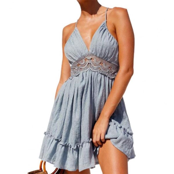 casual dresses women summer dress strappy v-neck ruffle hem lace backless halter mini sleeveless white sundress, Black;gray
casual dresses women summer dress strappy v-neck ruffle hem lace backless halter mini sleeveless white sundress, Black;gray
