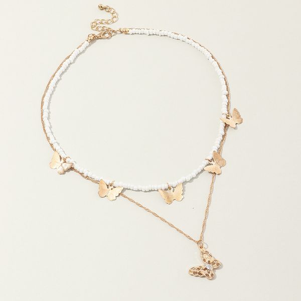 nz1777 simple super fairy choker butterfly temperament double layer rice bead necklace, Silver
nz1777 simple super fairy choker butterfly temperament double layer rice bead necklace, Silver