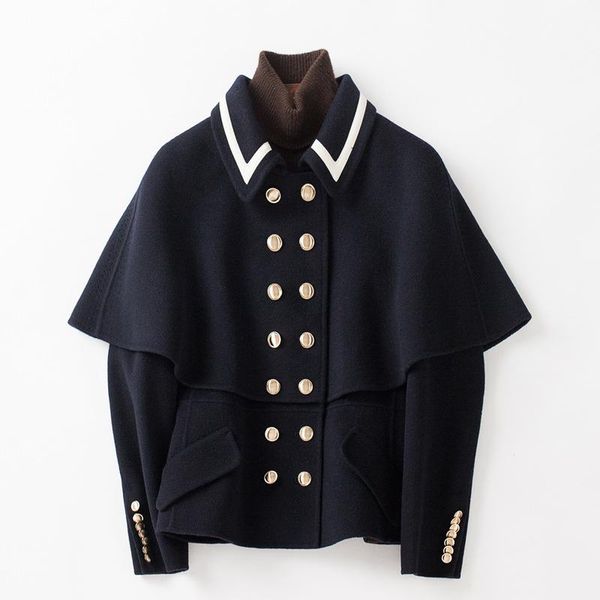 women's wool & blends autumn and winter 2021 double-sided cashmere coat korean loose short poncho high-end woolen, Black
women's wool & blends autumn and winter 2021 double-sided cashmere coat korean loose short poncho high-end woolen, Black