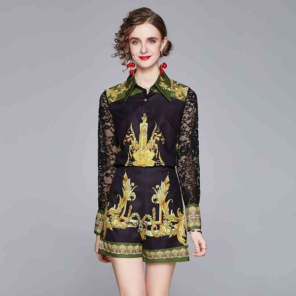 runway autumn vintage print shorts 2 two pieces sets women's chic lace patchwork long sleeve shirt and mini suits 210603, White
runway autumn vintage print shorts 2 two pieces sets women's chic lace patchwork long sleeve shirt and mini suits 210603, White