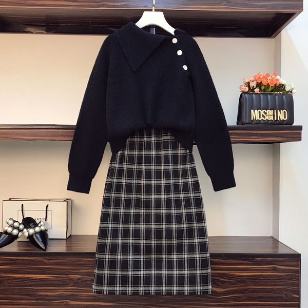 Plus Size Autumn Elegant Winter Oversize Top Sweater and Plaid Skirt Two Pieces Female Vintage Office Set Smart Clothing Mz17, Black;gray
Plus Size Autumn Elegant Winter Oversize Top Sweater and Plaid Skirt Two Pieces Female Vintage Office Set Smart Clothing Mz17, Black;gray