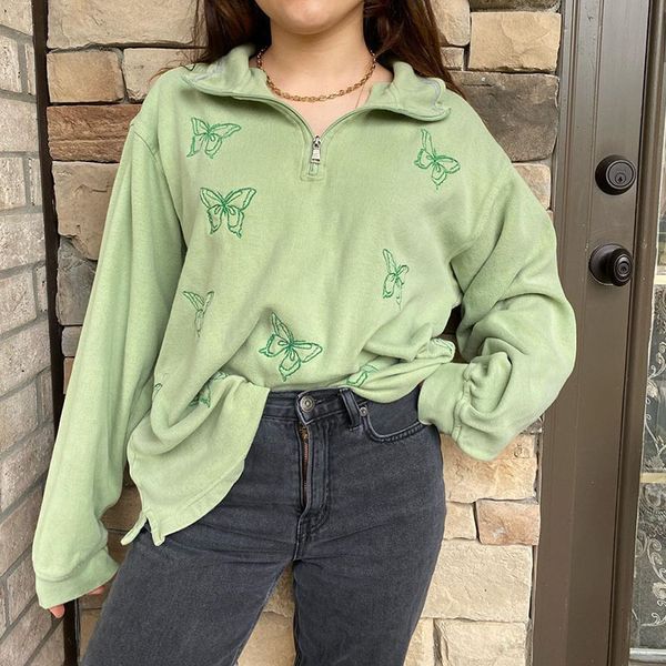 butterfly light green embroid zip up stand collar vintage designer sweatshirt women girls oversized casual loose new winter 8xyk, Black
butterfly light green embroid zip up stand collar vintage designer sweatshirt women girls oversized casual loose new winter 8xyk, Black